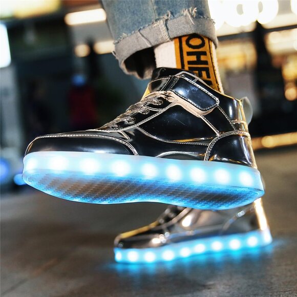 ⚡Unisex Silver High Top Light Up Shoes USB Charging Glowing Luminous LED Sneaker - Picture 3 of 7